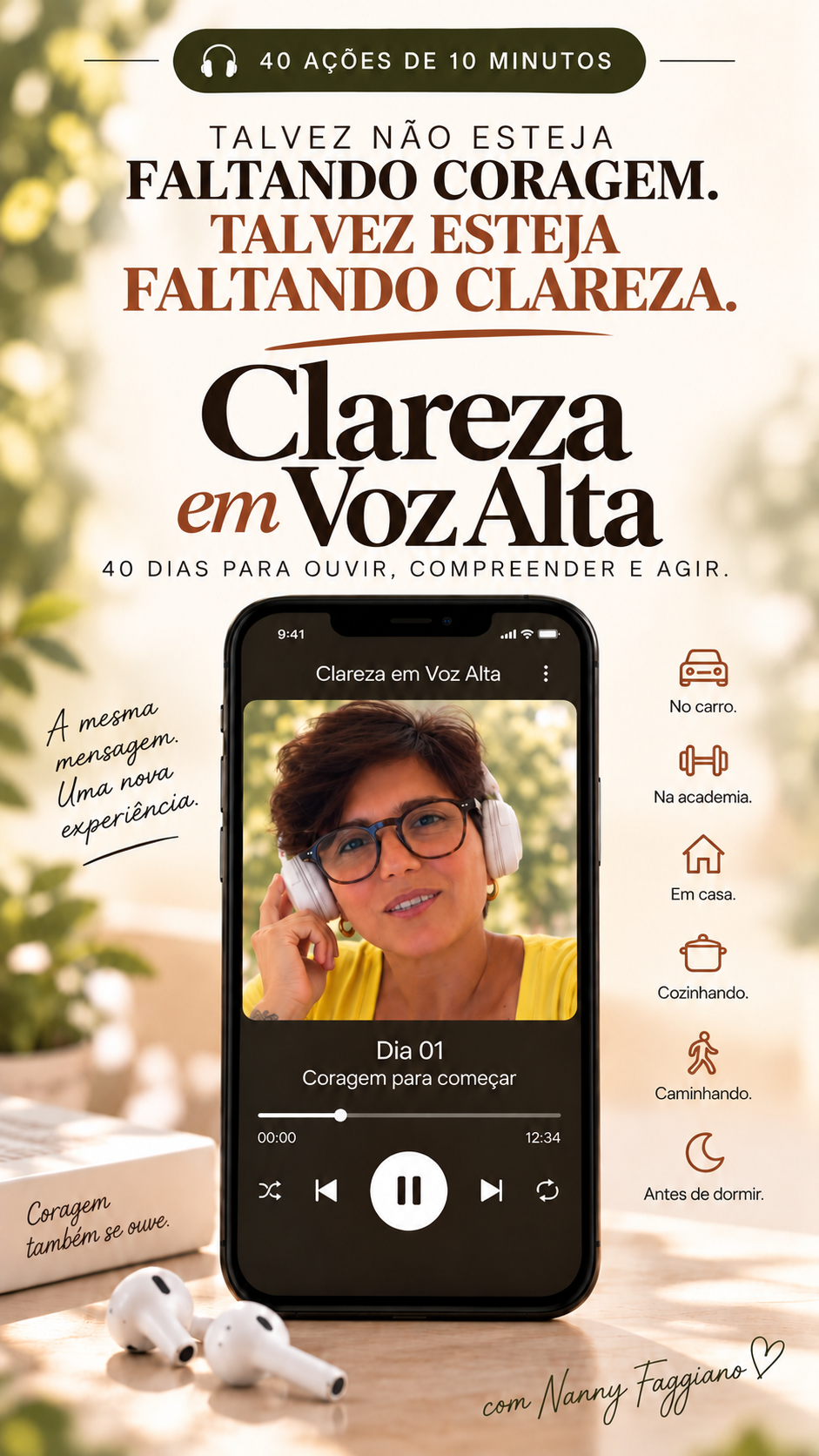 Nanny de fones de ouvido no player da Leitura Guiada