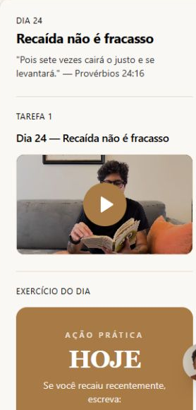Tela real do Dia 24 da Leitura Guiada, com o vídeo da Nanny e o exercício do dia